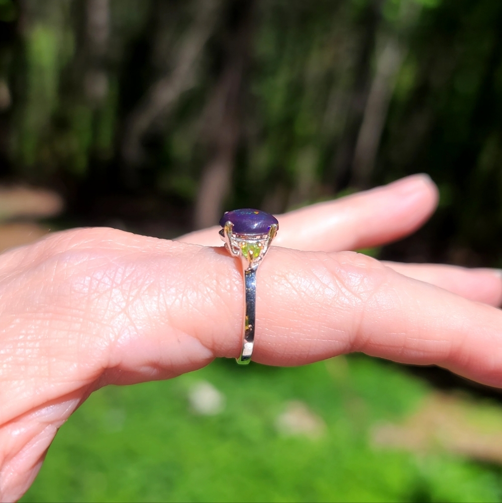 Black Opal & Peridot sterling silver ring size 8.75 - Picture 4 of 8